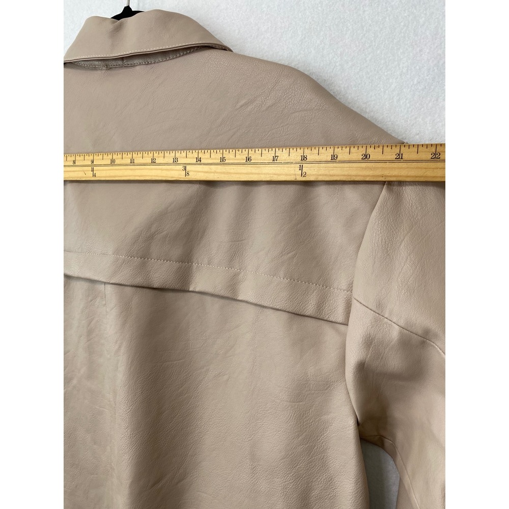 Liz Claiborne Faux Leather Jacket Women XL Tan Beige Zip Front Utility Coat - Picture 9 of 15